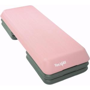 Yes4All Adjustable Workout Aerobic Exercise Step Platform Health Club Size with 4 Adjustable Risers Included and Extra Risers Options(F. Pink/Grey)