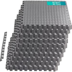Yes4All EVA Interlocking Mats, Puzzle Floor Tiles, Foam Floor Padding with Border for Furniture, Home Space, Living Room, Garage 56 SQFT