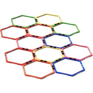 Yes4All Hex Agility Rings/Speed Rings with Carrying Bag – Hexagon Rings, Agility Hurdles for Agility Footwork Training(F. Colorful – 12 Rings)