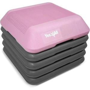 Yes4All High Arobic Step Platform & Stackable Risers – Adjustable 4″/6″/8″/10″/12″ Height – Choose Full Step Platform Set or 2-Pack Stackable Risers, Customize for Cardio & Aerobic Exercise(B. Pink/Grey)