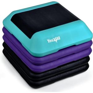 Yes4All High Arobic Step Platform & Stackable Risers – Adjustable 4″/6″/8″/10″/12″ Height – Choose Full Step Platform Set or 2-Pack Stackable Risers, Customize for Cardio & Aerobic Exercise(D. Teal/Purple with Black)