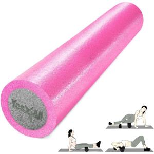 Yes4All High-Density EPP Round Back Roller Foam, Exercise Foam Roller for Yoga, Pilates & Stretching – 12, 18, 24, 36 inch(36 Inches – Pink/Grey)