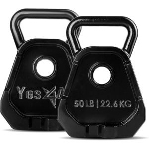 Yes4All Kettlebell Special Shape, Upgraded &Multifunctional for Advanced Training, Solid Cast Iron Powder Coated, Anti Slip Handle Strength Training Equipment(D.50lbs – Pair)