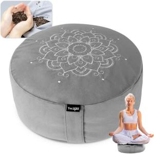 Yes4All Meditation Cushion, Floor Pillow Foam Zafu Buckwheat, Mandala Pattern Yoga Meditation Bolster Pillows, Floor Cushions(C. Ash Gray)