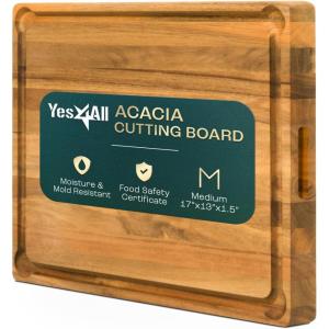 Yes4All Plus Large Edge Grain Teak Cutting Board for Kitchen, 24”L x 18”W x 1.5”Thick, Durable Wood with Juice Grooves, Pre-Oiled, Easy Grip Handles, Ideal for Chopping and Serving(Acacia)