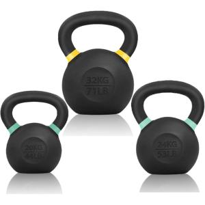 Yes4All Powder Coated Cast Iron Kettlebell Strength Training Kettlebells Weight Set for Full Body Workout, Home Gym(D – 44LB + 53LB + 71LB)