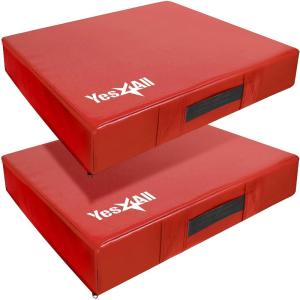 Yes4All Silencer Drop Pads/Weightlifting Drop Pads with PVC Cover & Easy Carry Handles – Sold in PairsVariation Theme(B. Red – 6in)