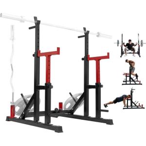 Yes4All Squat Rack for Home Gym, Adjustable Barbell Stand Rack, Multi-Function Weight Lifting, Dip Bar Station, Bench Press Rack Stand, Weight Plate Storage – Capacity Up to 600LBS(Adjustable Squat Rack – Black & Red – 690 lbs)