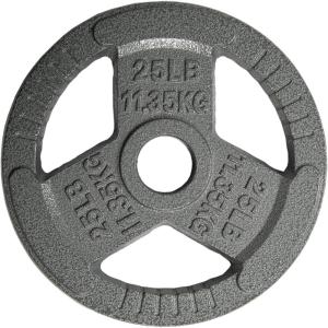 Yes4All Tri-Grip Handles Cast Iron Olympic Weight Plates, 2-Inch Weight Plates for Weight Lifting with Smooth and Durable Finish, Suitable for Strength Training Exercises (Single, Pair and Set)(C. 25LB (Single – Gray))
