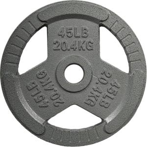 Yes4All Tri-Grip Handles Cast Iron Olympic Weight Plates, 2-Inch Weight Plates for Weight Lifting with Smooth and Durable Finish, Suitable for Strength Training Exercises (Single, Pair and Set)(E. 45LB (Single – Gray))