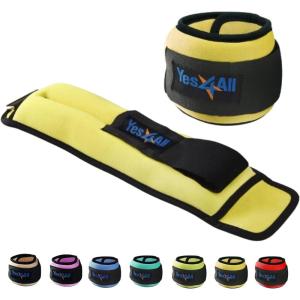 Yes4All Wrist & Ankle Weights Pair 1lb -10lbs, Adjustable Strap for Walking, Jogging, Pilates, Gym Fitness Workout for Women, Men(F. 8Lbs Pair (4lb x 2) – Yellow)
