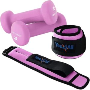 Yes4All Wrist & Ankle Weights Pair 1lb -10lbs, Adjustable Strap for Walking, Jogging, Pilates, Gym Fitness Workout for Women, Men(I. Combo Wrist Weight (1.5lbs x2) + Dumbbell (2lbs x 2) – (Beige/Purple))