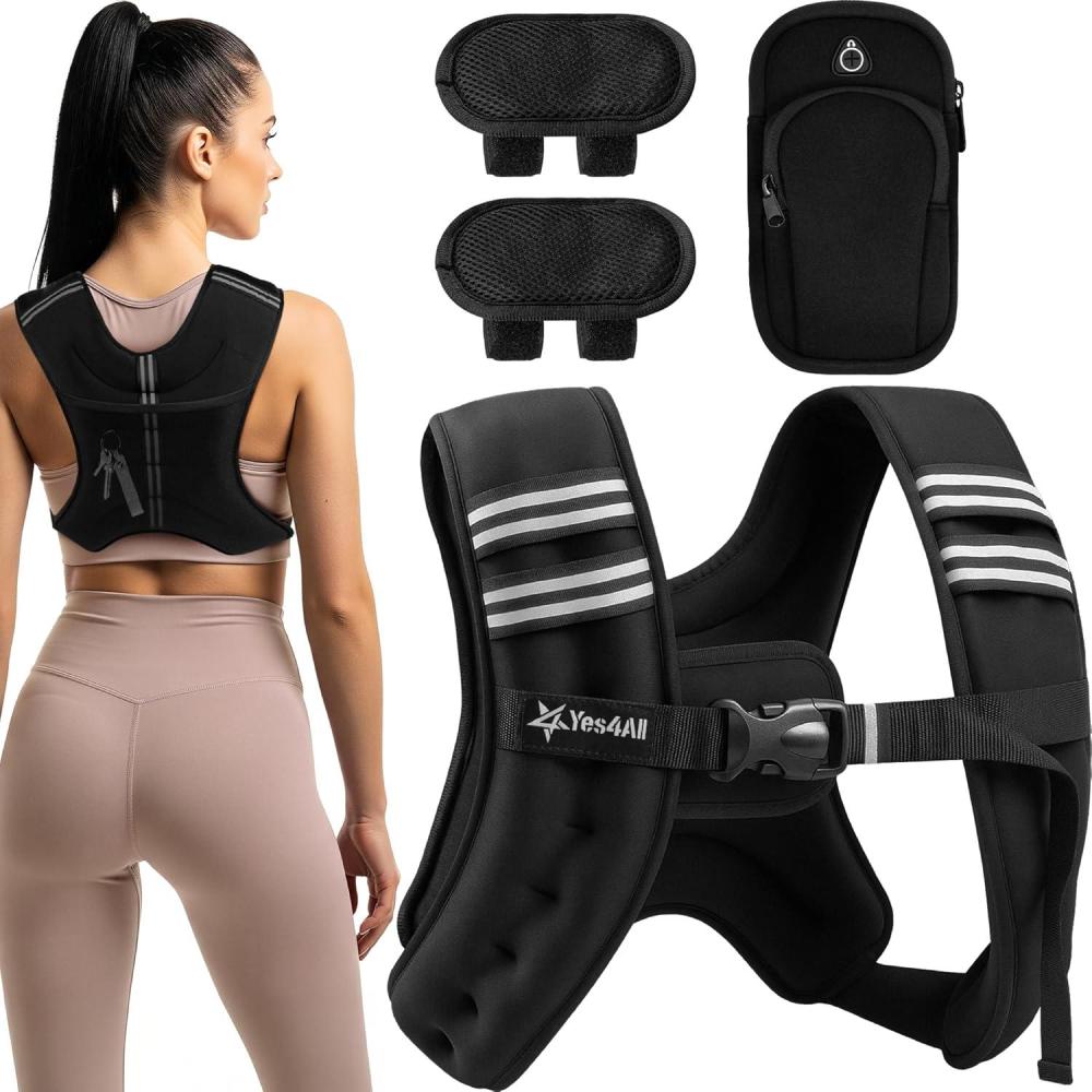 image:imageYes4All Weight Vest 8lb12lb16lb20lb30lb Fixed Weighted Vests for Women amp Men With Reflective Stripe 2 Shoulder Pads amp Phone Pocket Ideal for Workout Walking Strength TrainingBlack