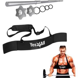 Yes4All 480LB Standard Straight Barbell 60″ & EZ Curl Bar 47″, Weight Bar 1″ Diameter – Star Lock Collars & Rubber Ring for Deadlifts, Squats(2. Arm Blaster & Barbell 60″/5FT)