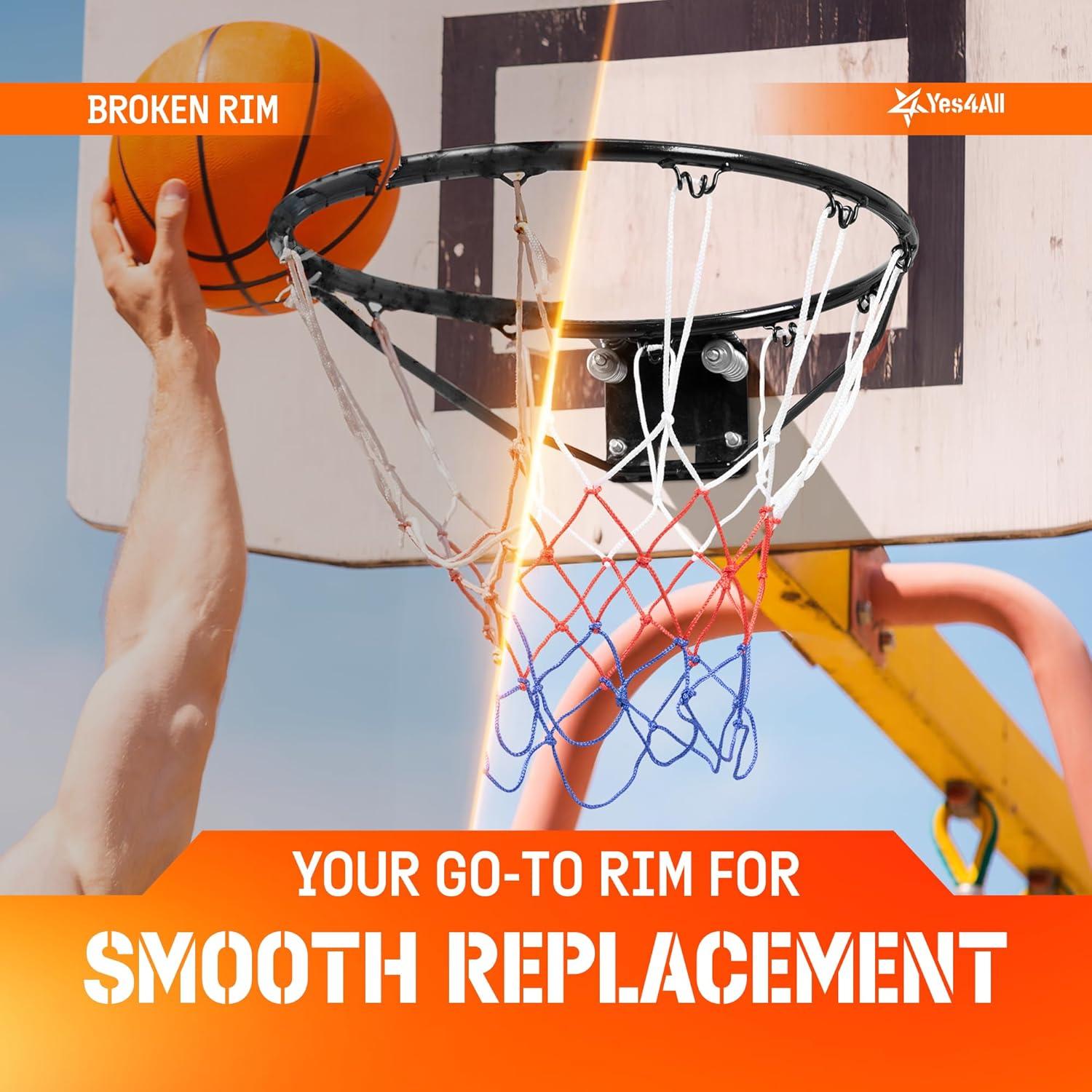 image:imageYes4All Basketball Net 18Inch HeavyDuty Basketball Rim Replacement for Indoor amp Outdoor Use Fits Youth amp Adult Hoops Fixed amp Breakaway Options Bolts IncludedBreakaway