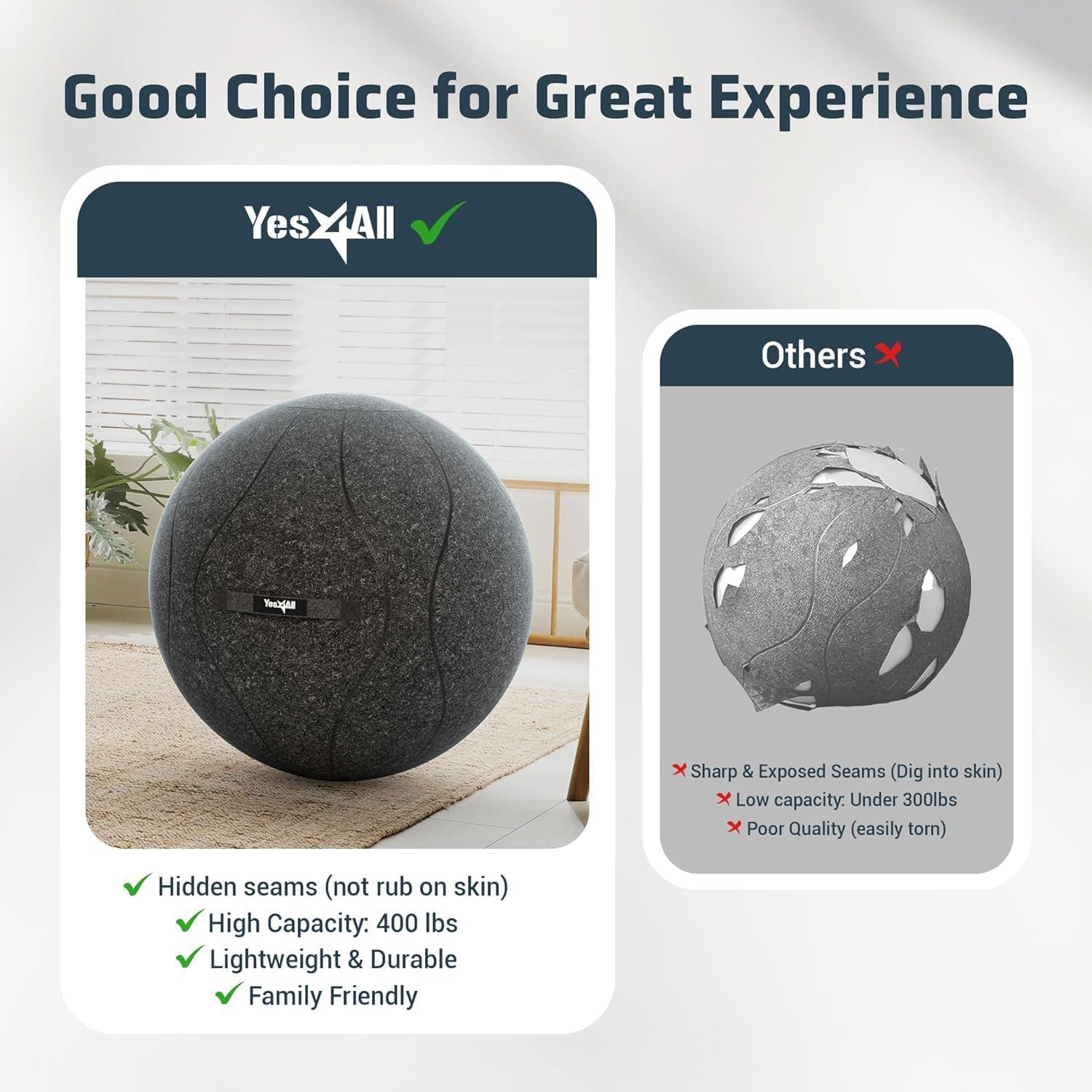 image:imageYes4All Exercise Office 400lbs Capacity AntiBurst Yoga Weight SelfStanding Sitting Ball Chair with Hidden Seam Cover Convenient Handle amp Pump Included Standard Dark GrayDark Gray