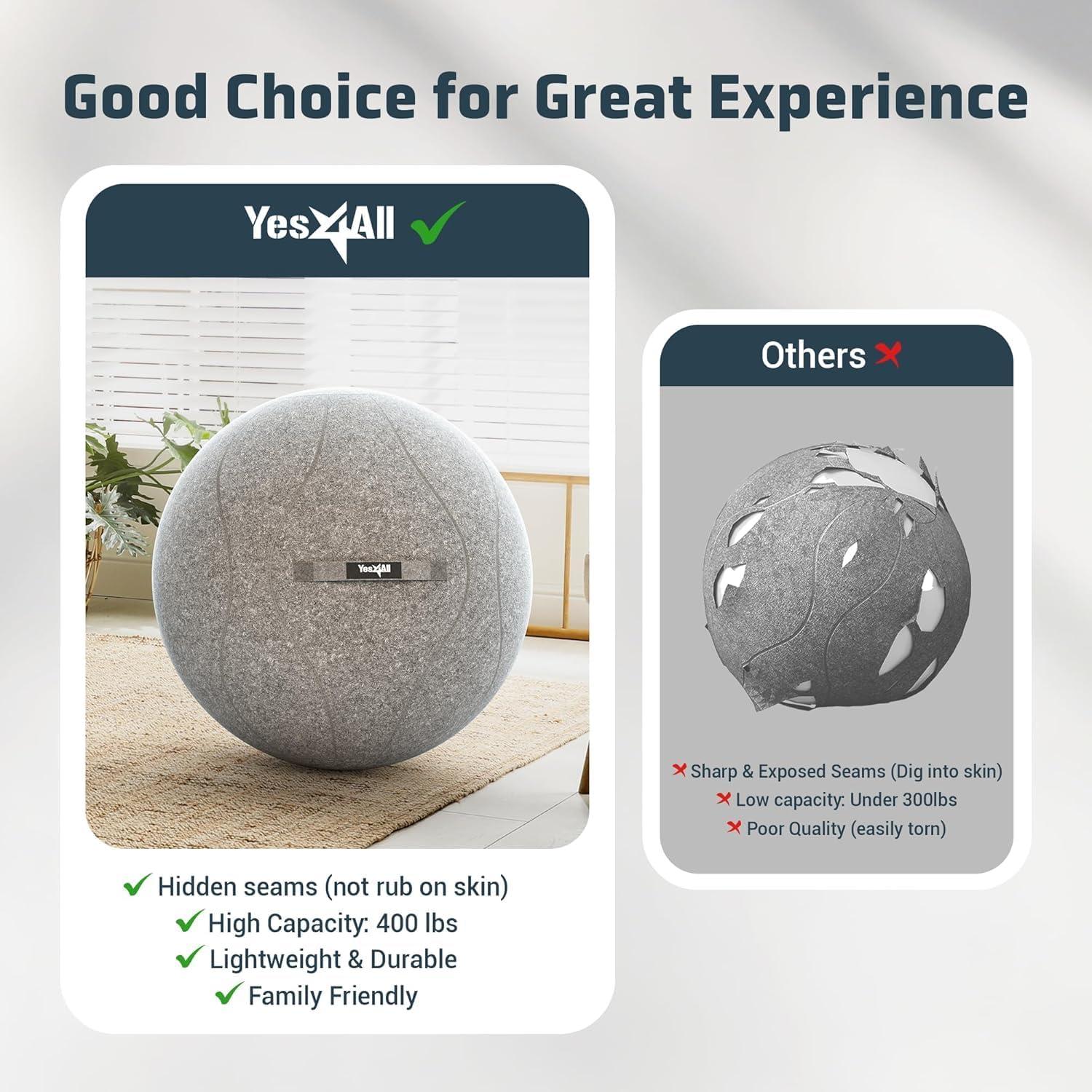 image:imageYes4All Exercise Office 400lbs Capacity AntiBurst Yoga Weight SelfStanding Sitting Ball Chair with Hidden Seam Cover Convenient Handle amp Pump Included Standard Dark GrayUpgrade Light Gray