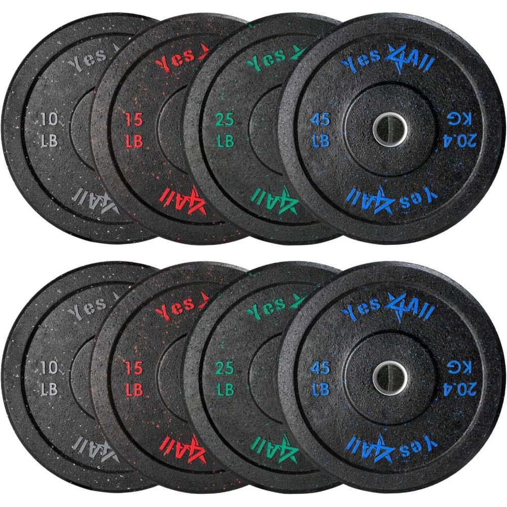 image:imageYes4All 2 Inch Bumper Plate Olympic Rubber Weight Plate for Weightlifting and Strength Training Durable Rubber with Steel Hub 190LB Plate Set
