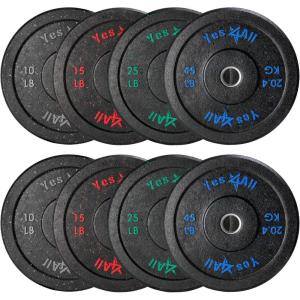 Yes4All 2 Inch Bumper Plate – Olympic Rubber Weight Plate for Weightlifting and Strength Training – Durable Rubber with Steel Hub – 190LB Plate Set