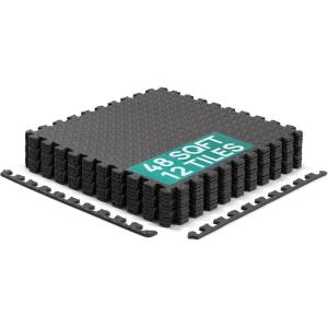 Yes4All EVA Interlocking Mats, Puzzle Floor Tiles, Foam Floor Padding with Border for Furniture, Home Space, Living Room, Garage 48 SQFT