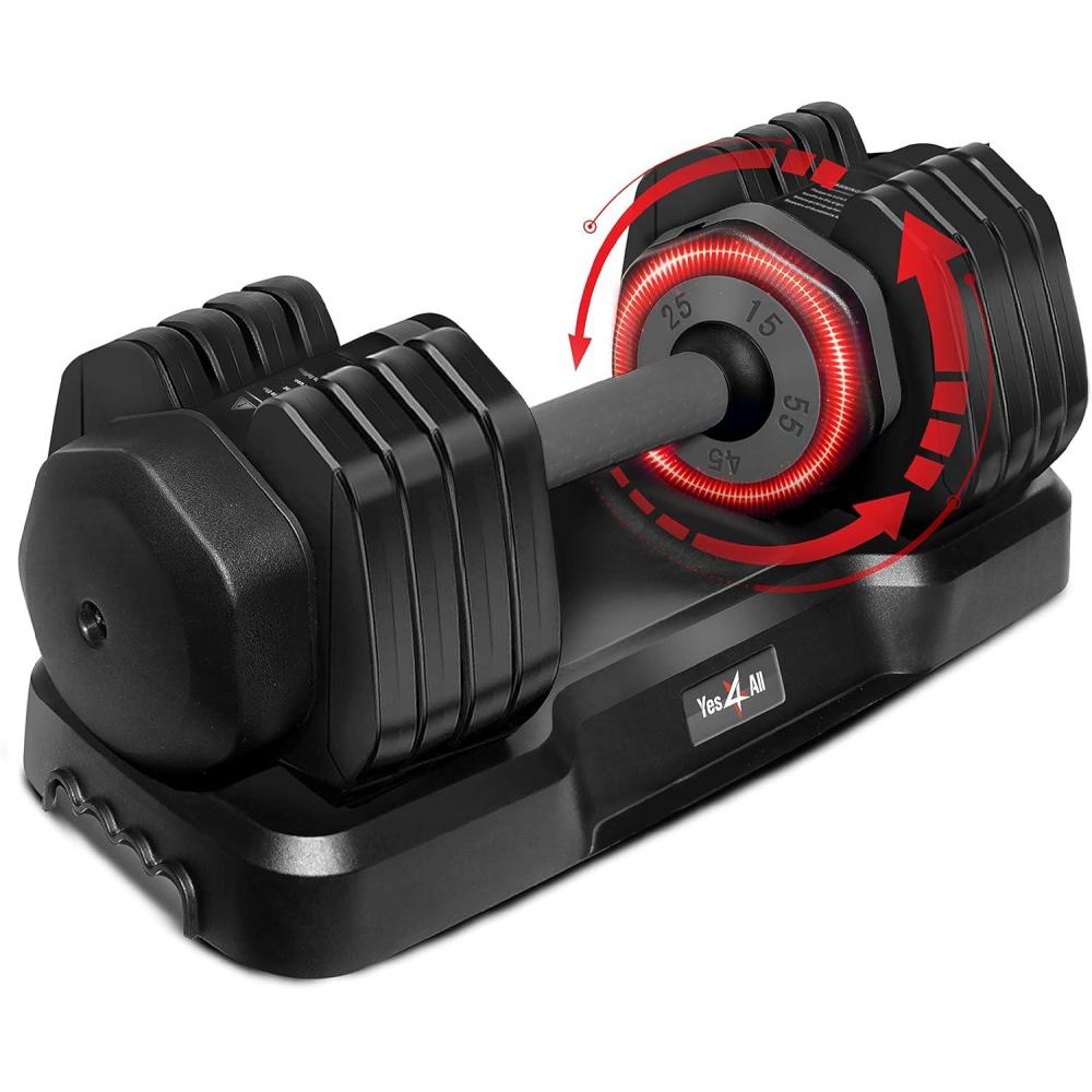 image:imageYes4All 55LB SinglePair Adjustable Dumbbells Weights 5 in 1 Free Weights Dumbbell with One Second Dial Handle for Different Workout LevelsGrey Grip