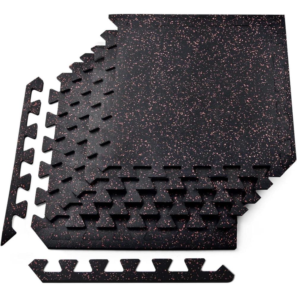 image:imageYes4All Heavy Duty 100 High Density Rubber Floor Tiles Interlocking Mat 6 Pcs 24 SQFT Black RedRed Dot